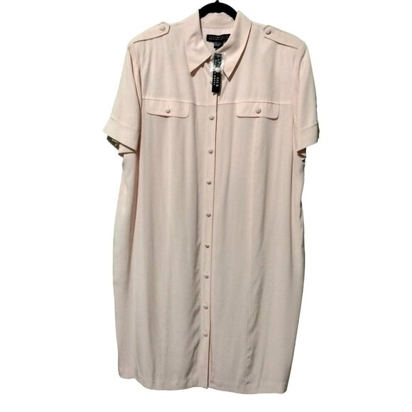 August Silk Womens Blush Button Front Shoulder Pads Shirt Dress Size 22W - Picture 2 of 8